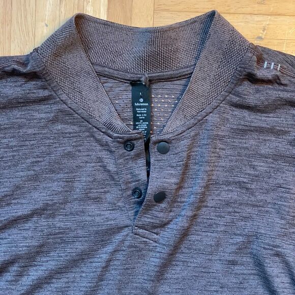 Lululemon Metal Vent Breathe Polo Men Size Large Shirt Graphite Grey Performance - Picture 4 of 9
